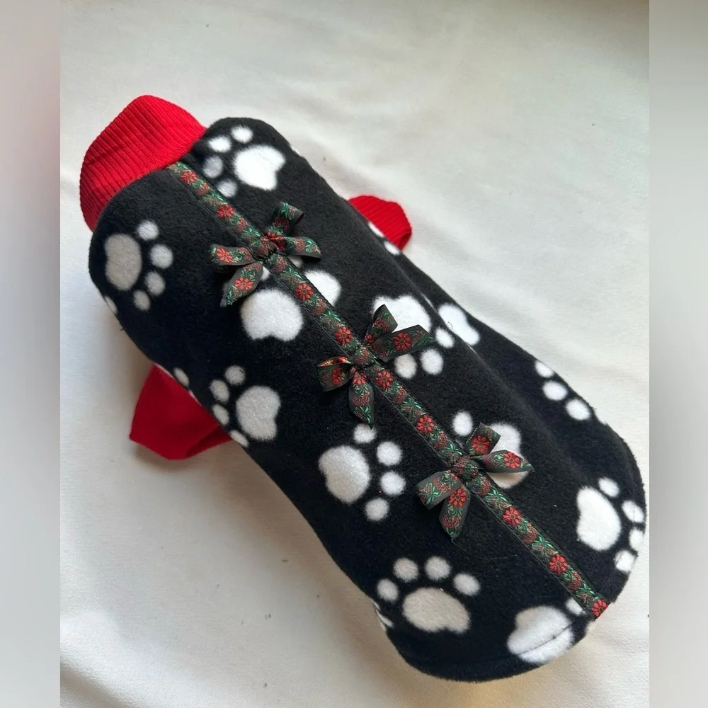 Handmade Small Dog Fleece Sweater | Paw Print Jacket | 12” Length | Cozy Winter